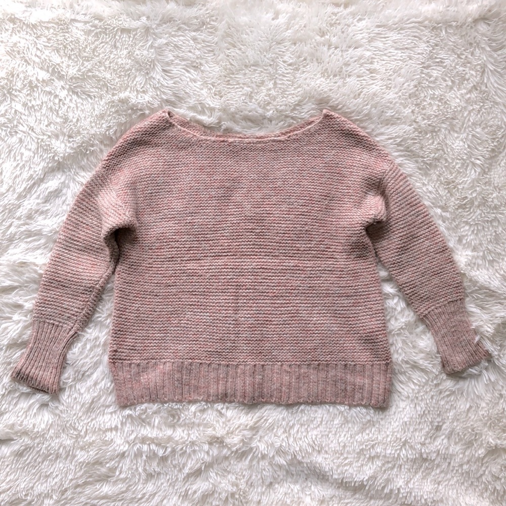 GUC American Eagle Pink & White Off-the-Shoulder Chunky Knit Sweater